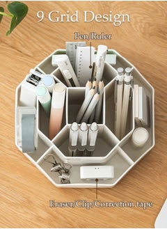KIIUMI Rotatable Pen Holder with 9 Slots, Office Desk Organizer, Pen Cosmetic Brush Holder, Multi-Functional Pencil Cups Desktop Stationary,  Makeup Organizer Storage for Office School Home  - Image 5