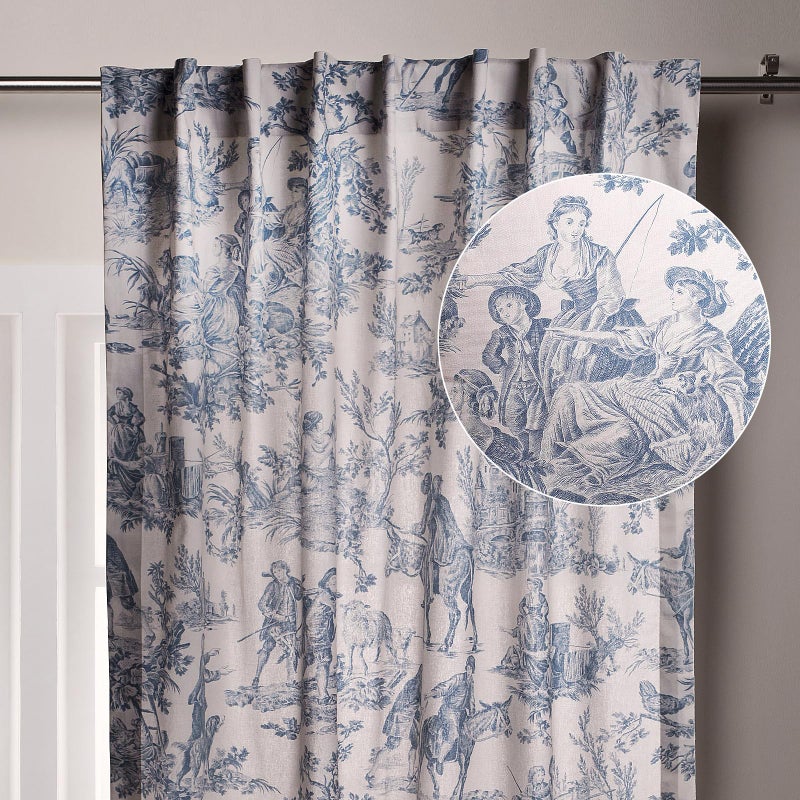 Maison d' Hermine Curtains for Living Room 100% Cotton 96 inch Length One Panel Light Filtering Toile Curtains for Bedroom Windows with Rod and Loop Pockets Drapes (The Miller Denim, 50" W x 96" L) - Image 1