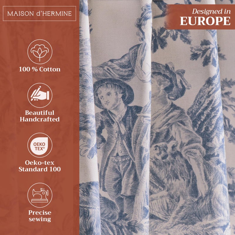 Maison d' Hermine Curtains for Living Room 100% Cotton 96 inch Length One Panel Light Filtering Toile Curtains for Bedroom Windows with Rod and Loop Pockets Drapes (The Miller Denim, 50" W x 96" L) - Image 2