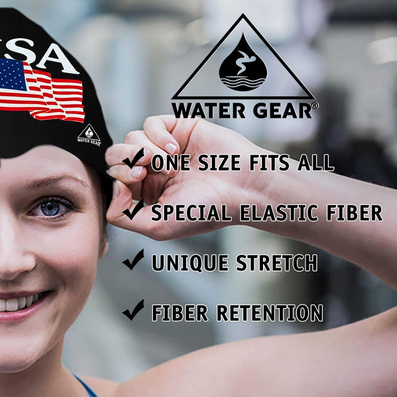 Water Gear Latex Swim Cap- USA Black Swimming Caps - Keeps Hair Dry and Secure - Comfortable and Great Fit - Shave Time Off Your Lap - Image 3