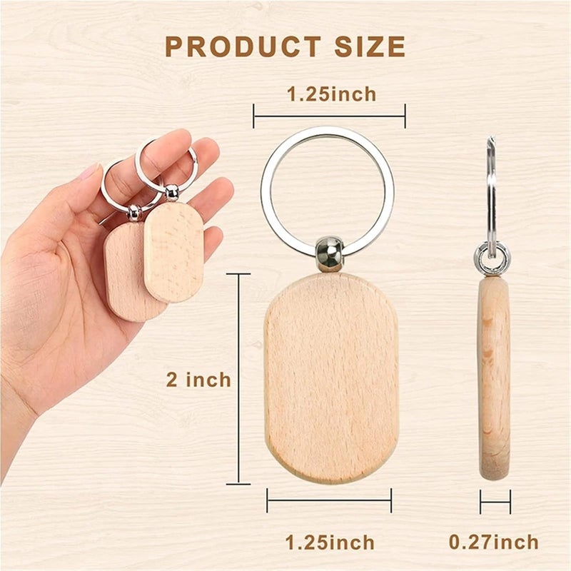 Keychains 60Pcs Wood Keychain Blanks,3 Kinds Shape Wood Engraving Blanks Key Chain, Unfinished Wooden Key Tag for DIY Gift Crafts - Image 2