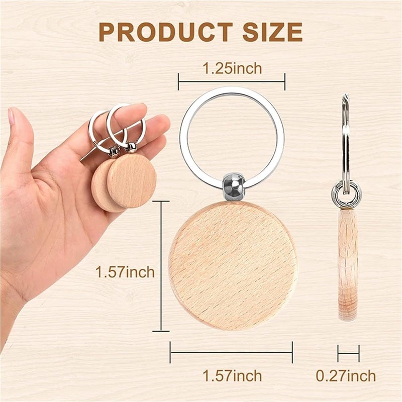 Keychains 60Pcs Wood Keychain Blanks,3 Kinds Shape Wood Engraving Blanks Key Chain, Unfinished Wooden Key Tag for DIY Gift Crafts - Image 4
