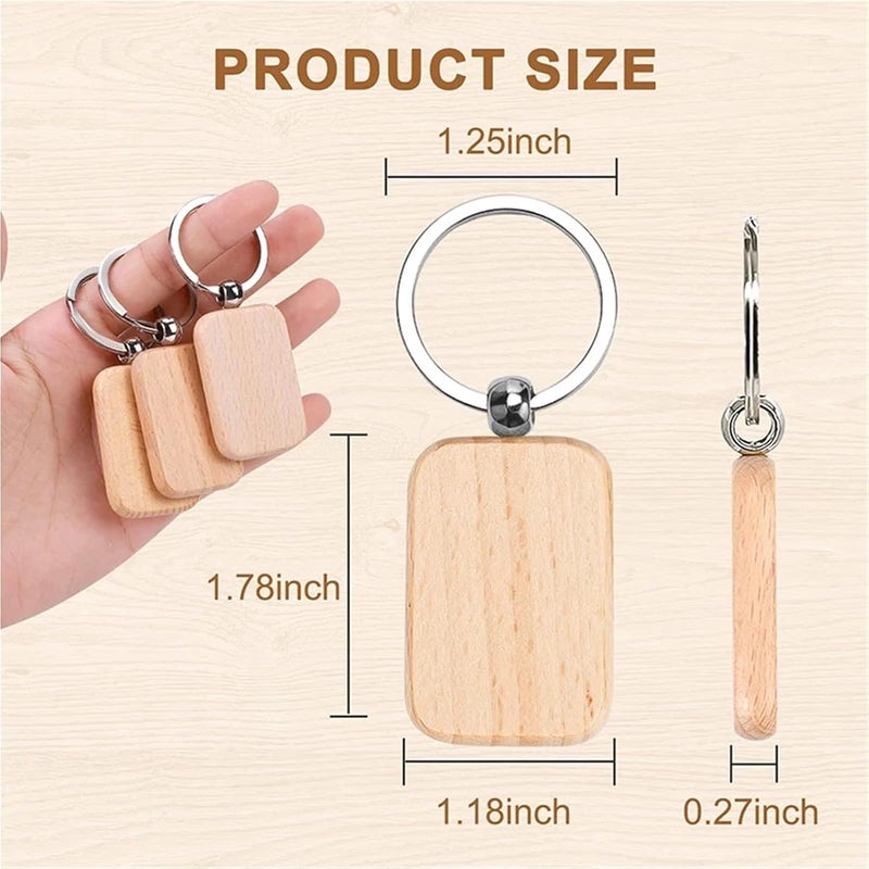 Keychains 60Pcs Wood Keychain Blanks,3 Kinds Shape Wood Engraving Blanks Key Chain, Unfinished Wooden Key Tag for DIY Gift Crafts - Image 3