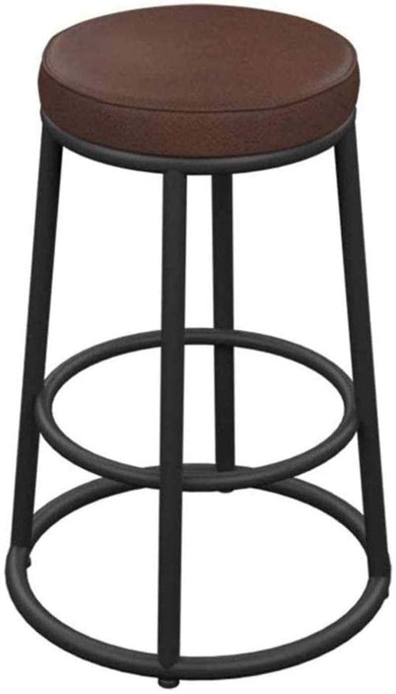 Generic Indian Decor 45280 Breakfast StoolBar Stool High Chair with Round Cushion Kitchen Stool with Footrest Counter Stools Chairs Metal Legs CafePub Stool Black Frame Brown Cushion seat  - Image 1