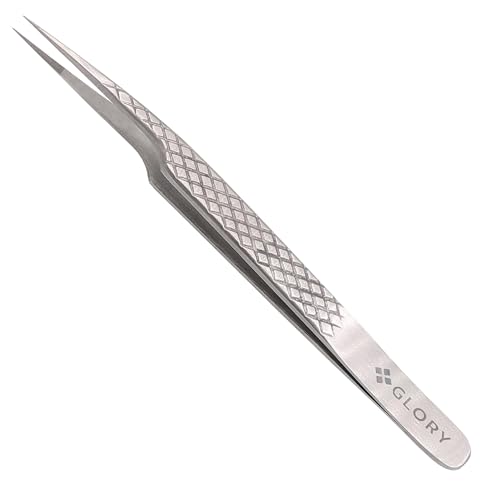 Glory Precision Fiber Tips Perfect Tweezers for Isolation and Classic Eyelash Extensions, Stainless Steel Pro Straight Tip Anti-Slip Anti-Static Diamond Grip Eyelash Tweezers - Image 2