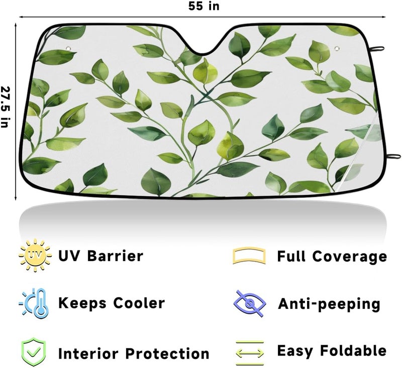 Eucalyptus Leaves Car Windshield Sunshade, Foldable Sun Shield Keep Your Vehicle Cool, Sage Green - Image 3