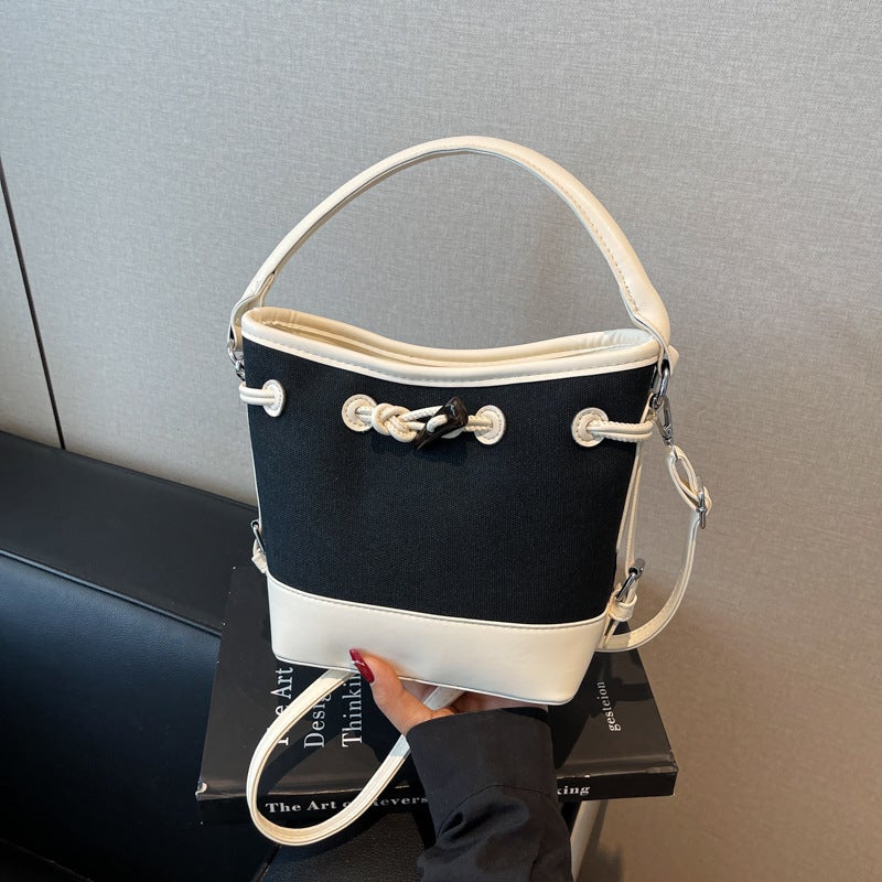Niche Design Canvas Splicing Bucket Bag For Women Satchel Commuter Bag Fashionable Shoulder Crossbody Bag Trendy - Image 2