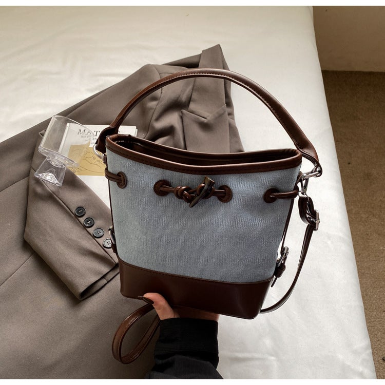 Niche Design Canvas Splicing Bucket Bag For Women Satchel Commuter Bag Fashionable Shoulder Crossbody Bag Trendy - Image 1