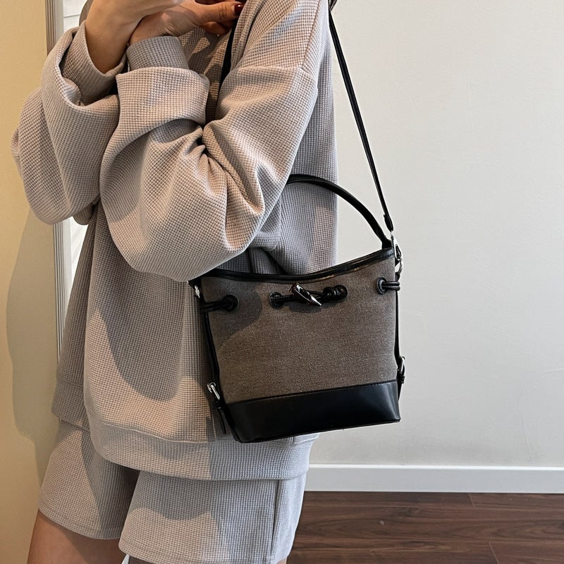 Niche Design Canvas Splicing Bucket Bag For Women Satchel Commuter Bag Fashionable Shoulder Crossbody Bag Trendy - Image 3