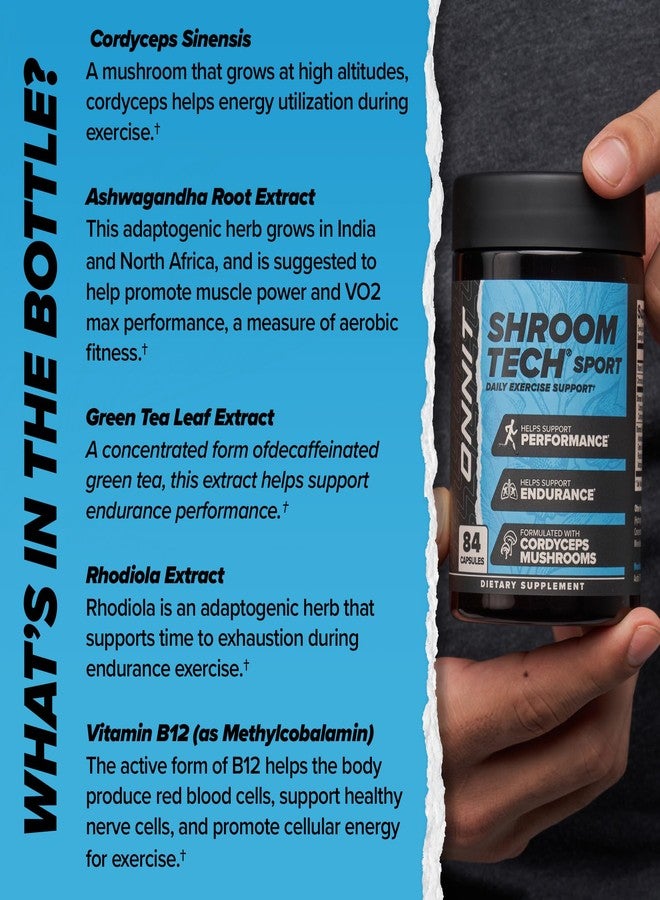 أونيت كبسولات ONNIT Shroom Tech Sport لدعم التمارين الرياضية اليومية، مكمل غذائي قبل التمرين مع فطر الكورديسيبس، مكمل غذائي لدعم الطاقة اليومية، 84 كبسولة - Image 4