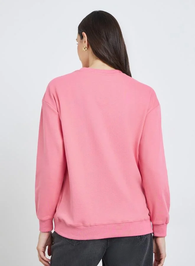 Take Two Pink Pink 3D Patch Detail Regular Fit Sweatshirt for Women | Best Price UAE