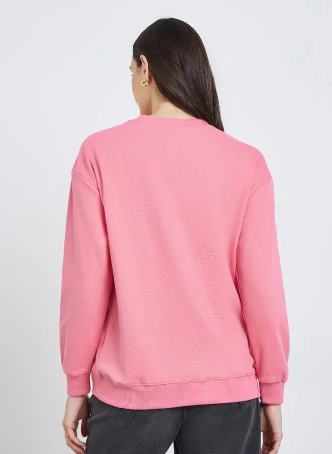 Take Two Pink Pink 3D Patch Detail Regular Fit Sweatshirt for Women | Best Price UAE