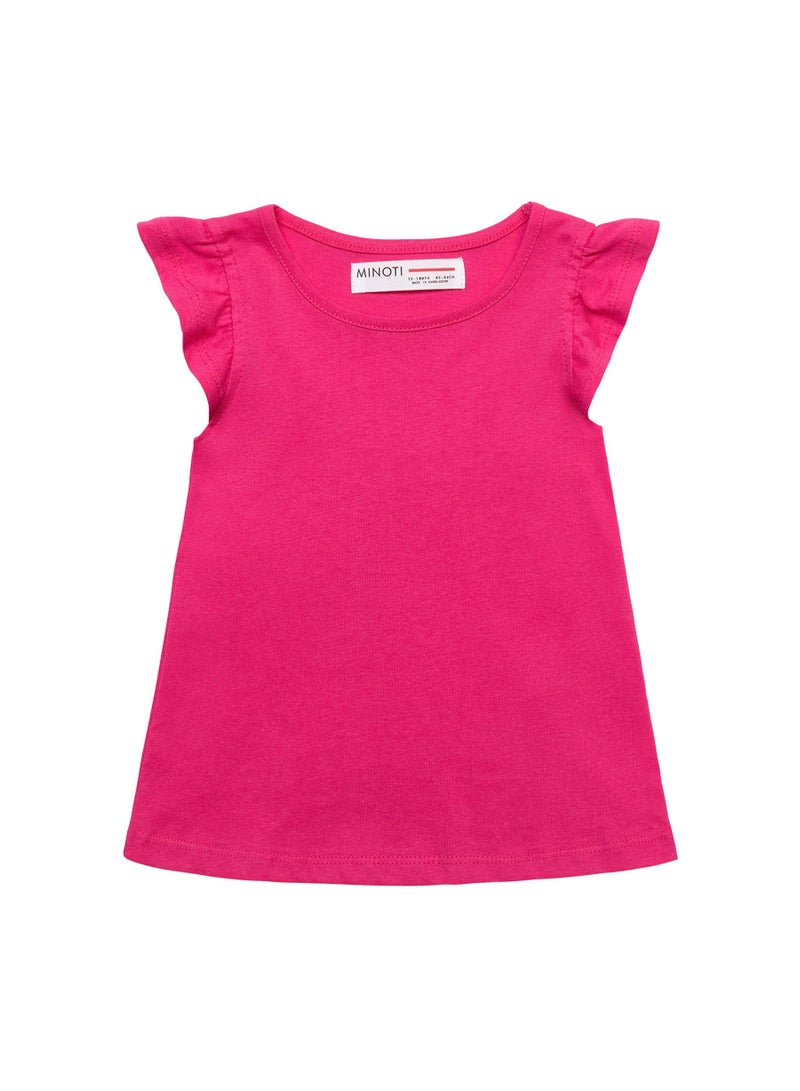 MINOTI Girls Cap Sleeve T-Shirt with Frill Detail - Image 1