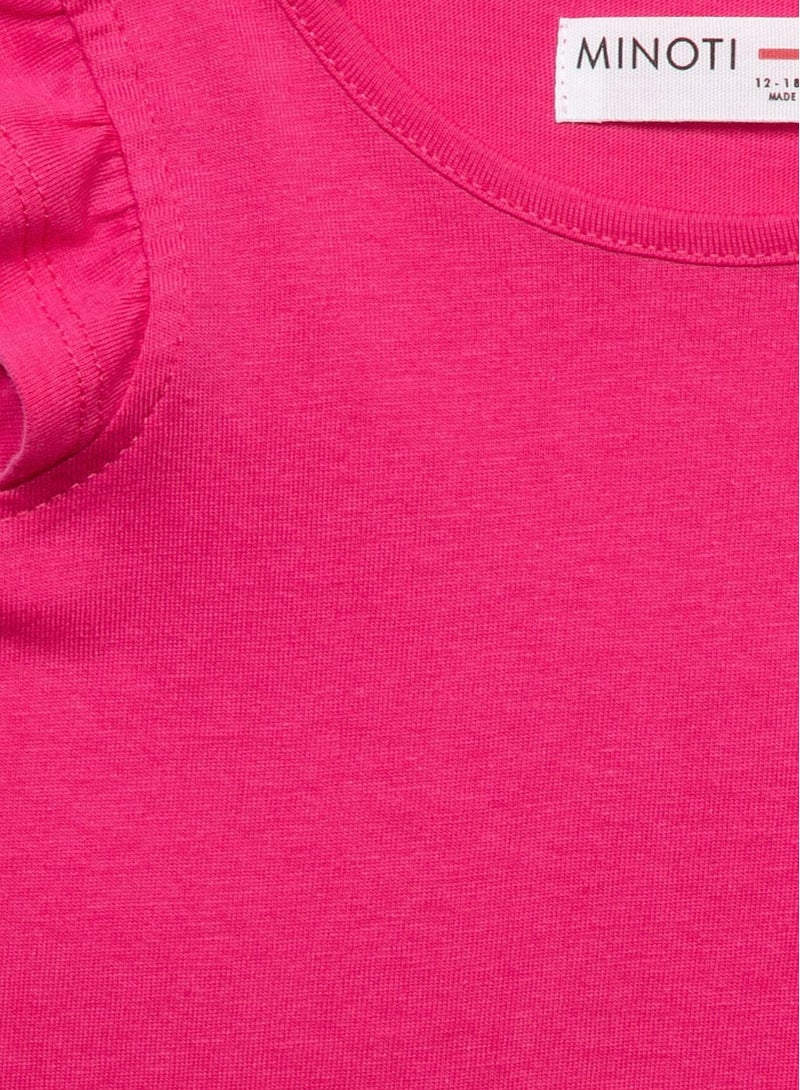 MINOTI Girls Cap Sleeve T-Shirt with Frill Detail - Image 3