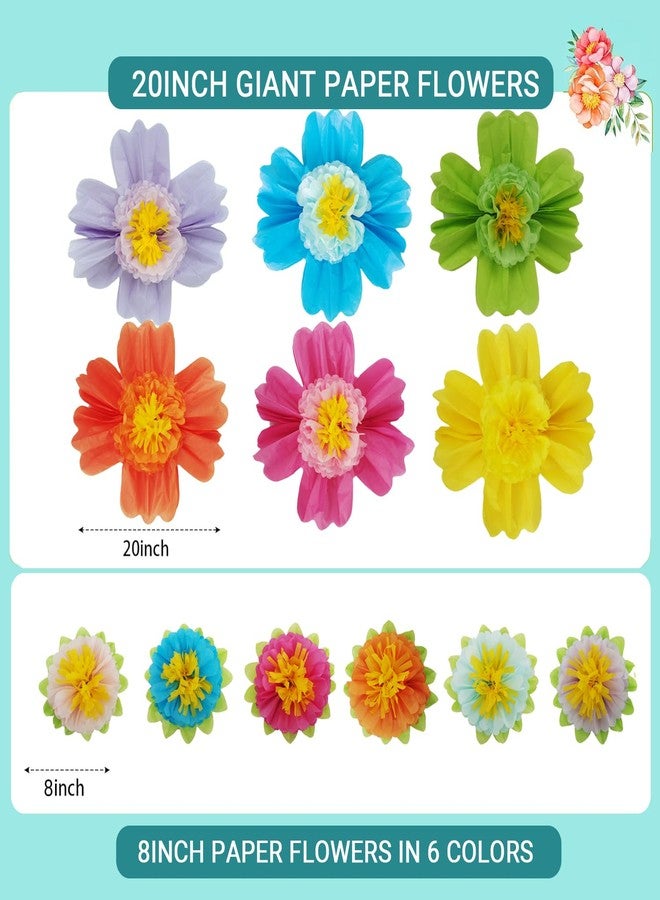 SUSIFT 20" Giant Rainbow Tissue Paper Flowers Set, Large Mexican Fiesta Party Flowers for Wedding, Birthday Party Backdrop, Festival Decorations (12 Pieces 2 Sizes) - Image 2