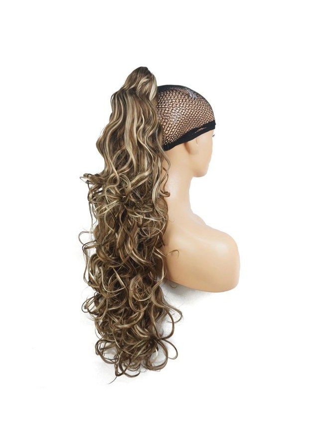 Lydell 30" Long Curly Styled Clip In Claw Ponytail Hair Extension Synthetic Hairpiece 280g with a jaw/claw clip (12TT26 light brown with Highlights) - Image 2