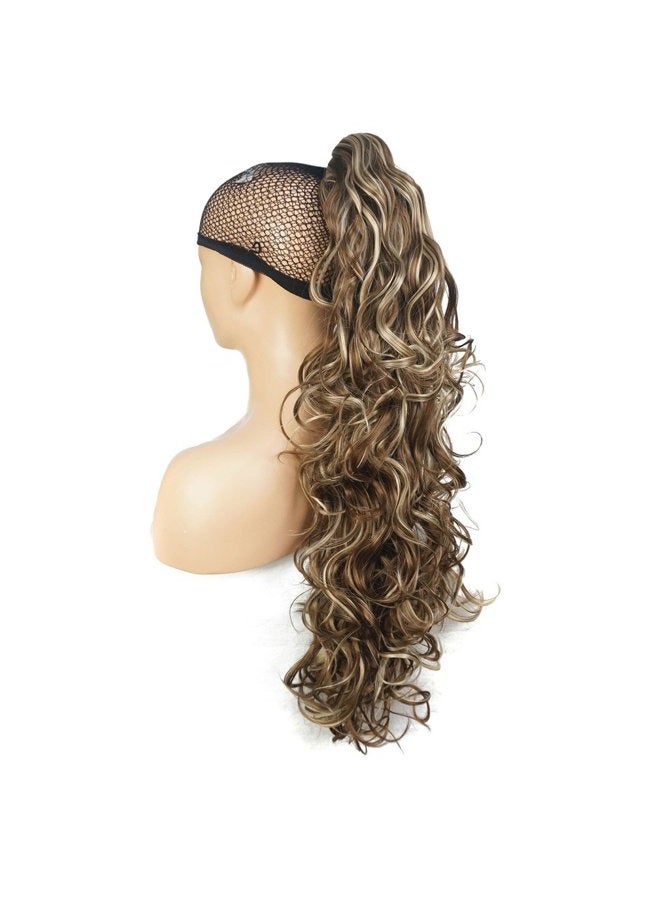 Lydell 30" Long Curly Styled Clip In Claw Ponytail Hair Extension Synthetic Hairpiece 280g with a jaw/claw clip (12TT26 light brown with Highlights) - Image 1