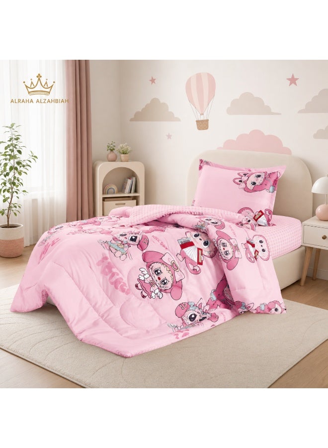 3-Piece Kids Microfiber Bedding Set – 160×220 cm Comforter with 3 kg Polyester Filling, Fitted Sheet and Pillowcase – Multiple Colors