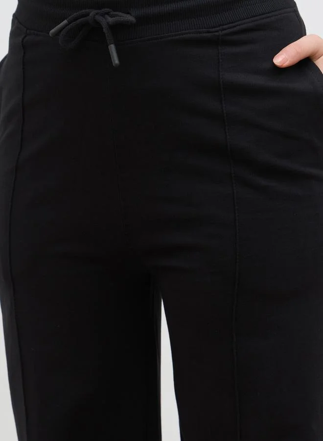 Styli Styli Solid Pintuck Detail Straight Fit Joggers with Elastic Waist