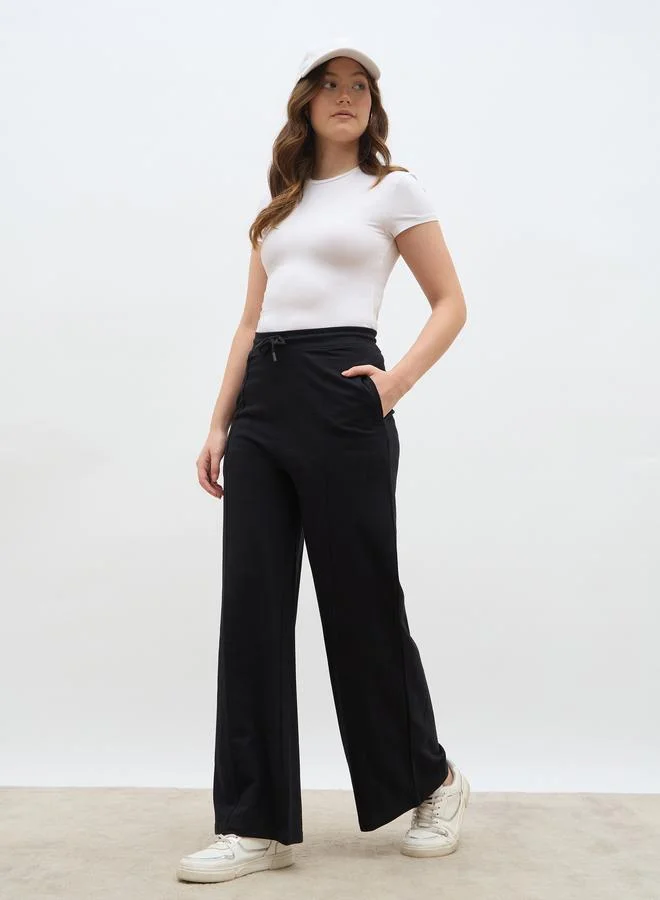 ستايلي Styli Solid Pintuck Detail Straight Fit Joggers with Elastic Waist