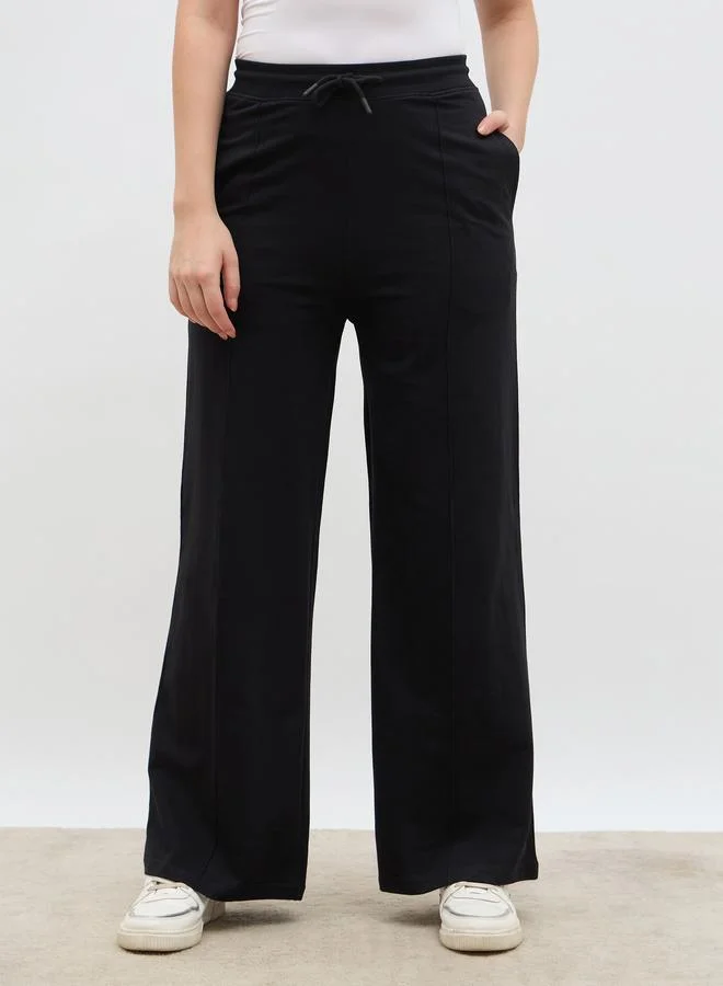 ستايلي Styli Solid Pintuck Detail Straight Fit Joggers with Elastic Waist