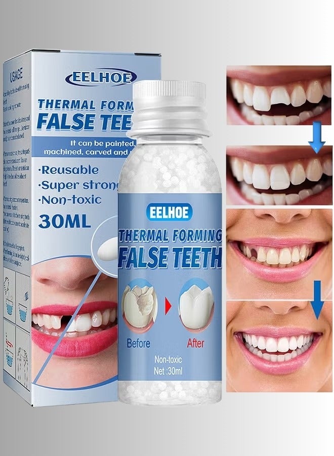 Thermal Forming False Teeth,Temporary Tooth Repair Beads Reusable Teeth Filling Replacement for Chipped Teeth,Thermal Beads for Missing & Broken Tooth Fake Teeth Non Toxic Tooth Repair Kit 30ml