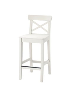 Zaboon Bar Stool With Backrest, White, 63 Cm  - Image 1