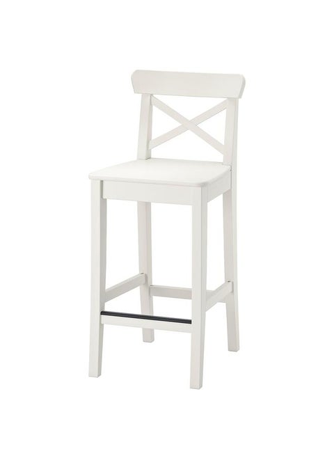 Bar Stool With Backrest, White, 63 Cm