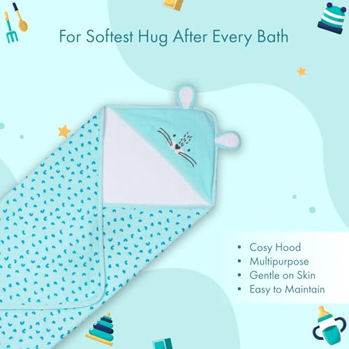 VAYA LY'L-Sun Baby Hooded Towel, Ultra Soft & Quick Absorbent Bath Towel for Newborns & Toddlers, 100% Cotton, Gentle on Baby’s Skin, Lightweight & Travel-Friendly, Color - Bunny - Image 4