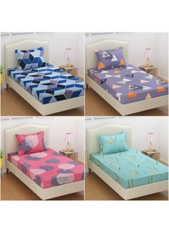 VAS COLLECTIONS VAS COLLECTIONS Prime Collection Combo Pack of 4 Single Bedsheets with 4 Pillow Covers160 TC Soft Brushed Glace CottonBreathable Wrinkle Free 225x152 cm Multicolor Grey Blue Pink  - Image 4