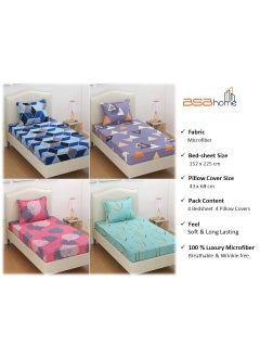 VAS COLLECTIONS VAS COLLECTIONS Prime Collection Combo Pack of 4 Single Bedsheets with 4 Pillow Covers160 TC Soft Brushed Glace CottonBreathable Wrinkle Free 225x152 cm Multicolor Grey Blue Pink  - Image 3