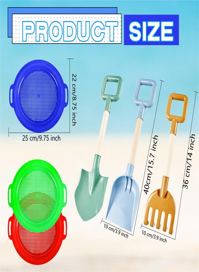 Feradny 6 Pack Beach Sand Tools Including 3 Pack 16'' Heavy Duty Jumbo Shovels Large Beach Spade Scoop Rake for Kids and 3 Pack 9'' Sand Sifter Sieves Pan Strainer for Summer Gardening Beach Digging - Image 2
