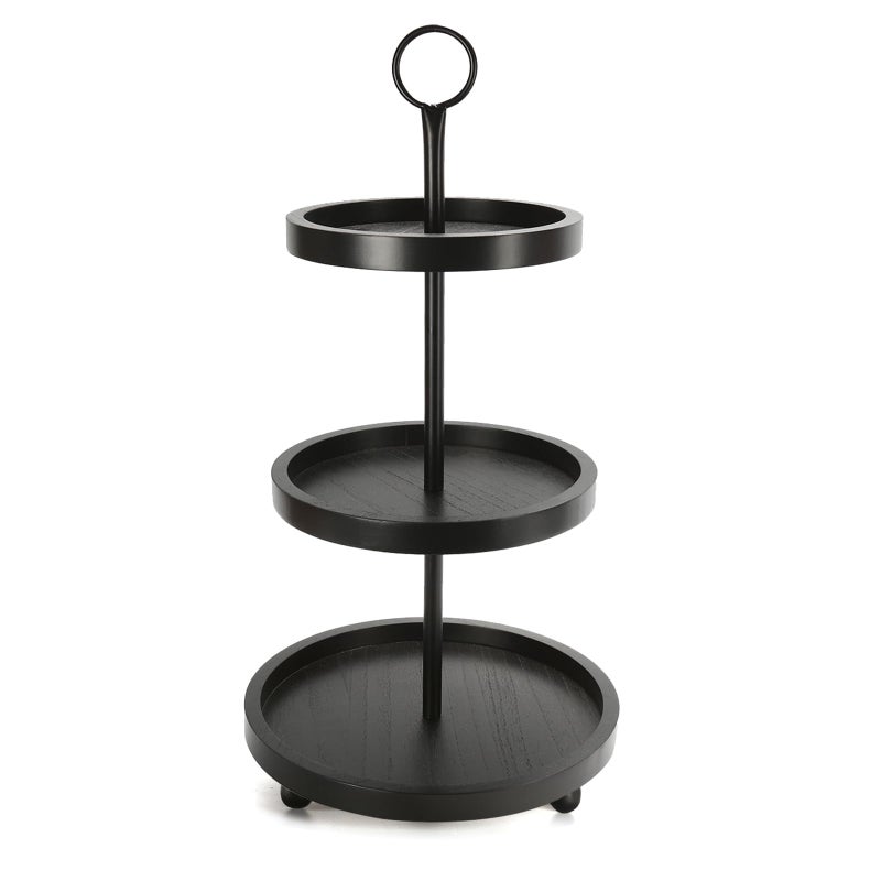 SYNCVIBE Wooden 3 Tiered Tray Stand, Farmhouse Round Black 3 tier Decorative Tray for Home Kitchen Table Decor, Serving Tray for Coffee Bar Party Weddding Holiday Decorations Fruits and Cupcake Display - Image 1