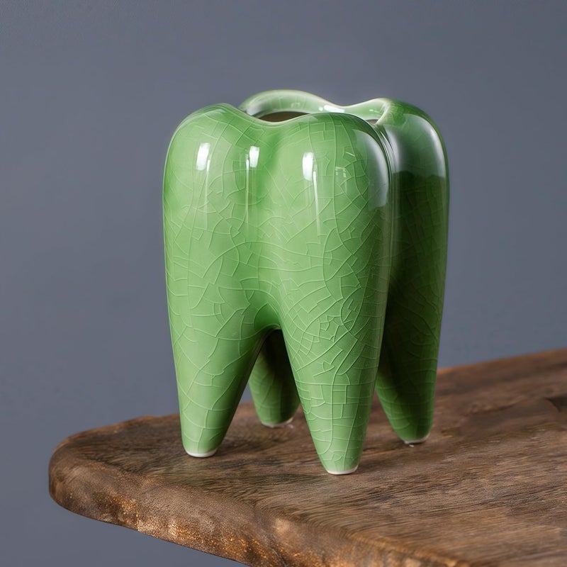 Cuteforyou 3.95 inch Cute Tooth Shaped Ceramic Succulent Cactus Flower Pot-Plants Not Included (Crackle Glaze Green) - Image 4