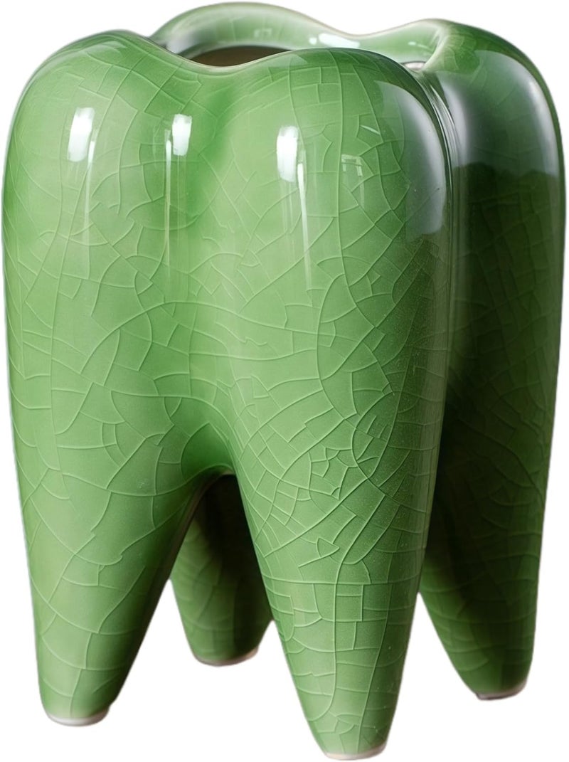 Cuteforyou 3.95 inch Cute Tooth Shaped Ceramic Succulent Cactus Flower Pot-Plants Not Included (Crackle Glaze Green) - Image 3