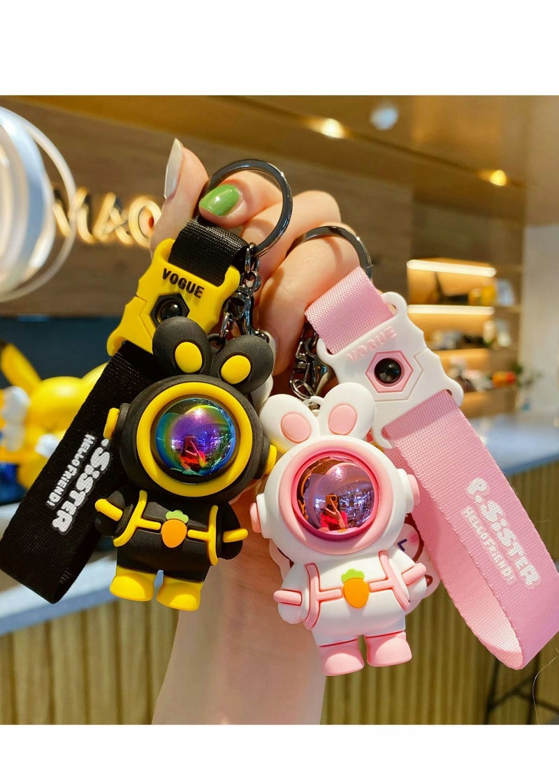Y&D Keychain for Women Men Creative Stylish Astronaut Pilot Suit Standing Rabbit Bunny Keyrings, Soft PVC Decoration Car Key Chain Ring Bag Pendant Holder Strap Lanyard, Black - Image 3