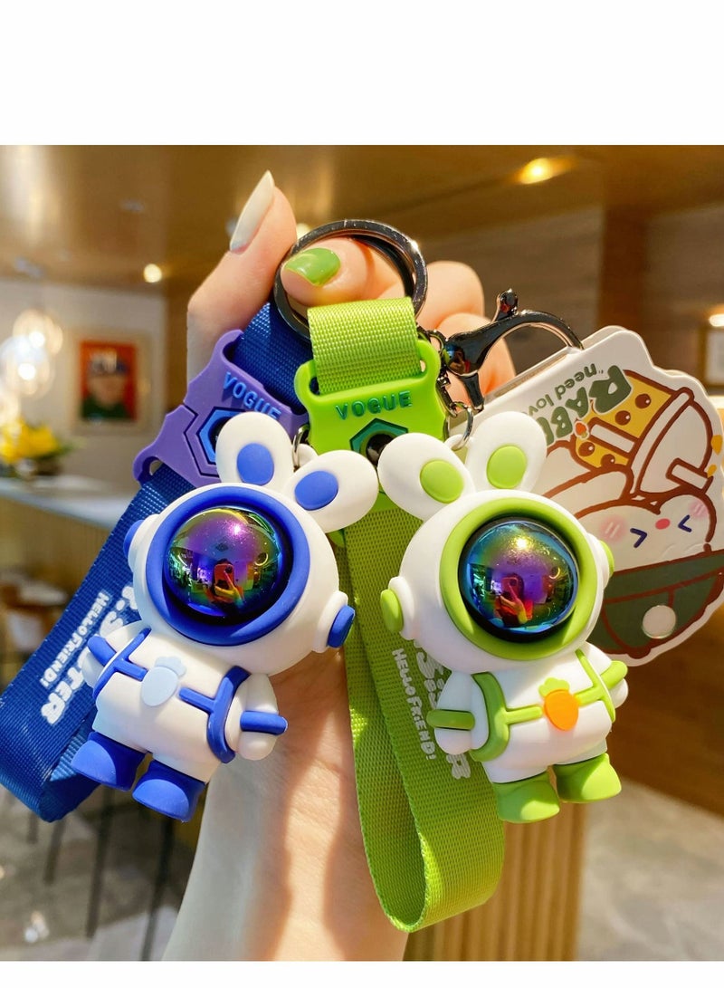 Y&D Keychain for Women Men Creative Stylish Astronaut Pilot Suit Standing Rabbit Bunny Keyrings, Soft PVC Decoration Car Key Chain Ring Bag Pendant Holder Strap Lanyard, Black - Image 5