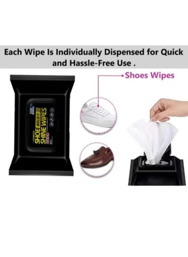 مناديل تلميع الأحذية مناديل مبللة سريعة التنظيف للأحذية الرياضية والصنادل والأحذية الجلدية منظف أحذية مناسب للسفر لإزالة الأوساخ والتلميع محلول سريع ومريح للعناية بالأحذية - 80 قطعة - Image 3