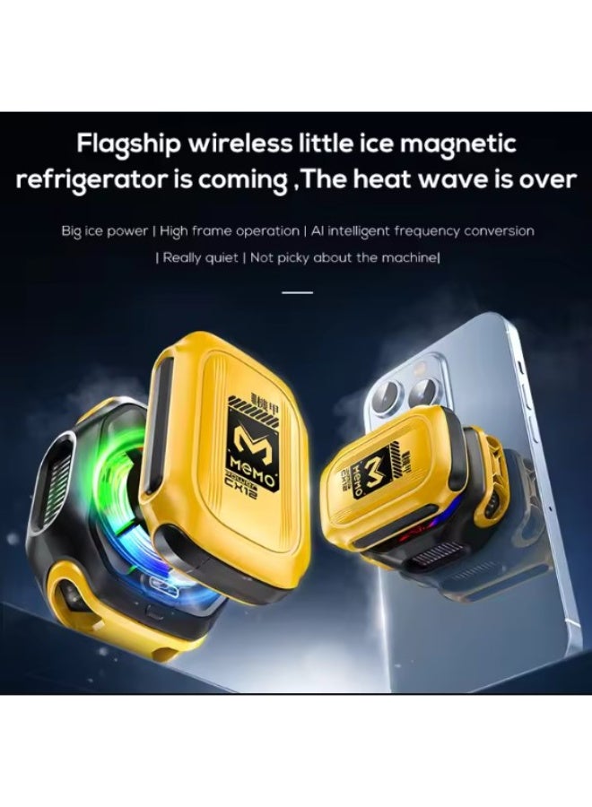 NTECH (MEMO-CX12) Magnetic Semiconductor Phone Cooler With 2000mAh Battery, Smart AI Temperature Display, Quiet RGB Wireless Cell Phone Cooling Fan For Mobile Gaming - Yellow - Image 4
