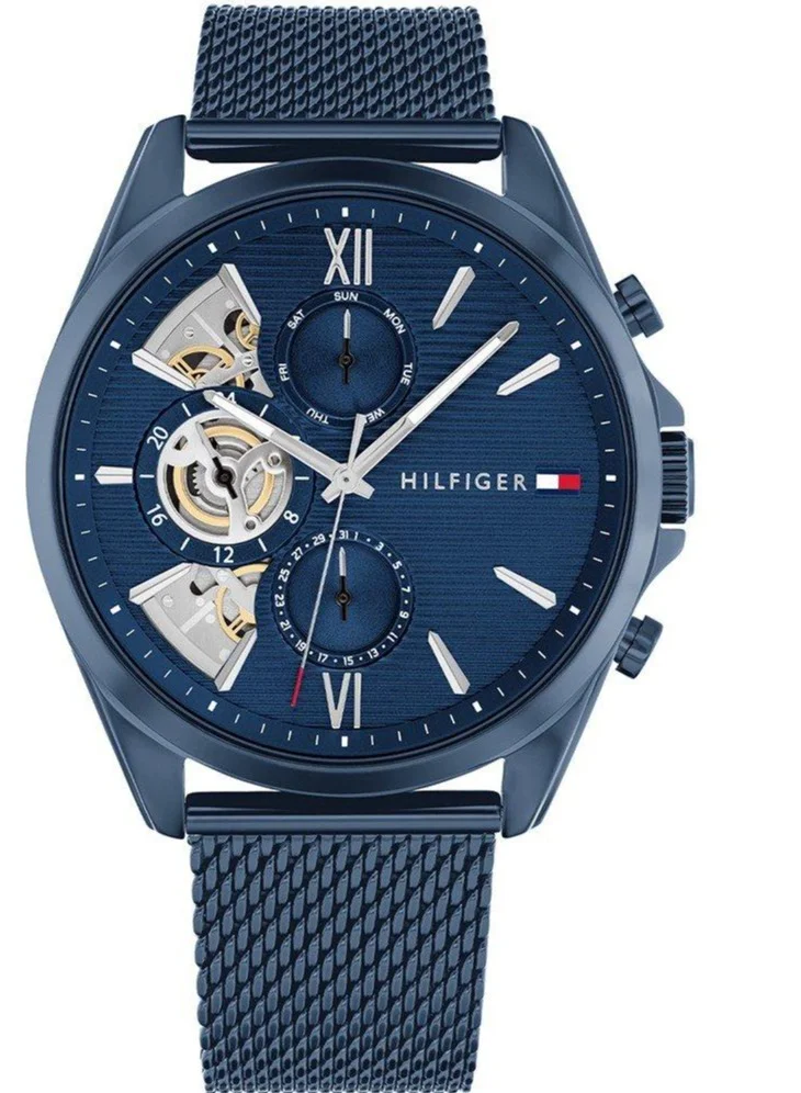 TOMMY HILFIGER Mens Analog Multifunction Quartz Watch With Blue Stainless Steel Mesh Bracelet - 1710648