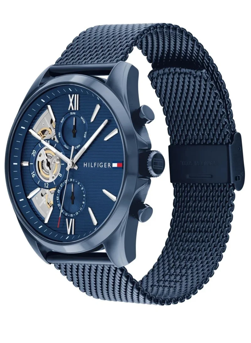 TOMMY HILFIGER Mens Analog Multifunction Quartz Watch With Blue Stainless Steel Mesh Bracelet - 1710648