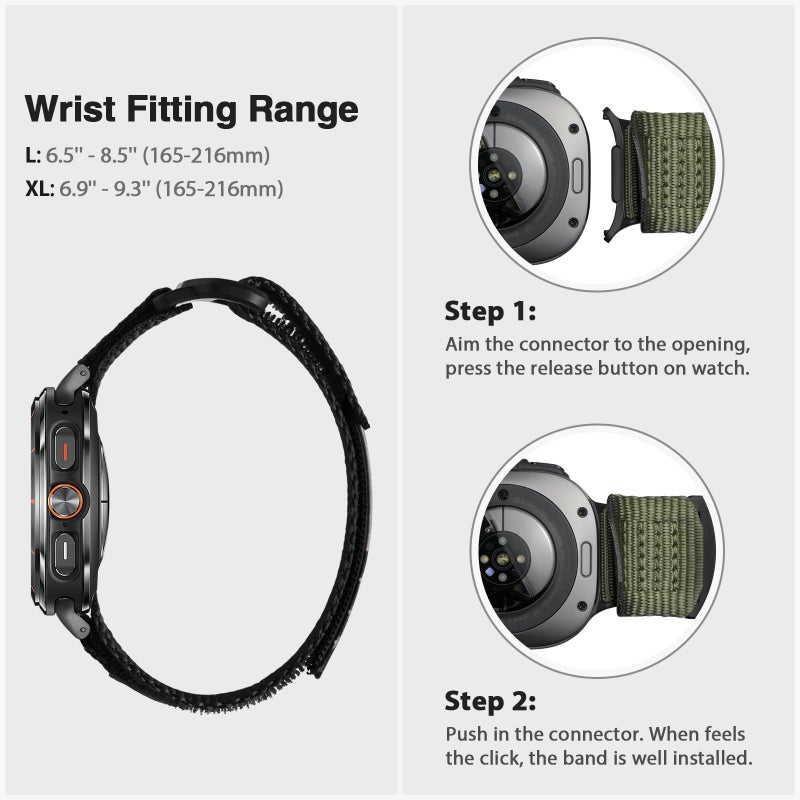 ULTIMAL Band Compatible with Samsung Galaxy Watch Ultra 47mm(2024/2025) band for Men Women, 47mm Nylon Sport Breathable Replacement Strap for Galaxy Watch Ultra (USA FLAG BLACK, L) - Image 5