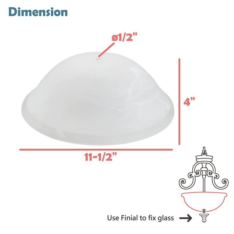 Aspen Creative 25002-65-1 Replacement Alabaster Glass shade for Flush Mount or Semi-Flush Mount, 1/2" Center Hole, 11-1/2" Diameter x 4" Height - Image 3