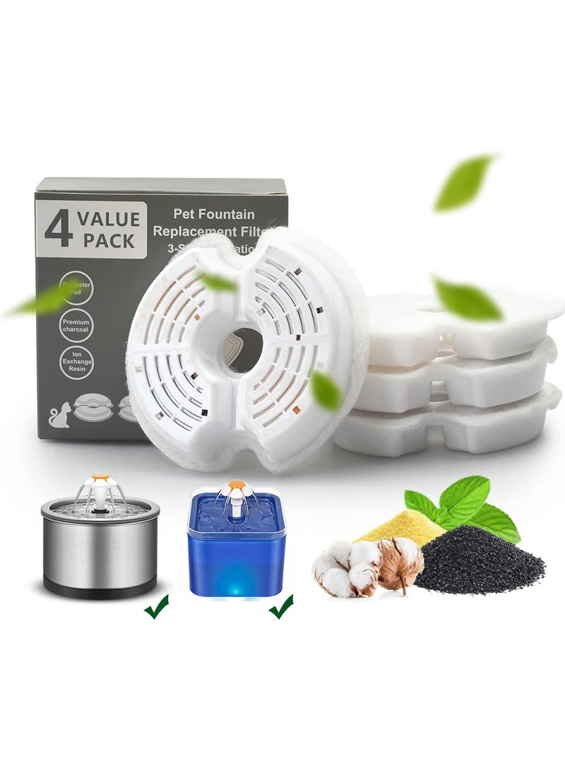 4pcs قطة نافورة المياه استبدال الفلاتر ، القطن المنشط الكربون الحيوانات الأليفة نافورة الفلاتر مع الترشيح المتعدد - Image 1