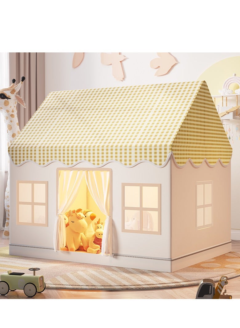 RAKAY Children's Play Tent House , 125x95x130 cm, Checkered Design, Metal Frame, Indoor Playhouse for Kids,Yellow - Image 1