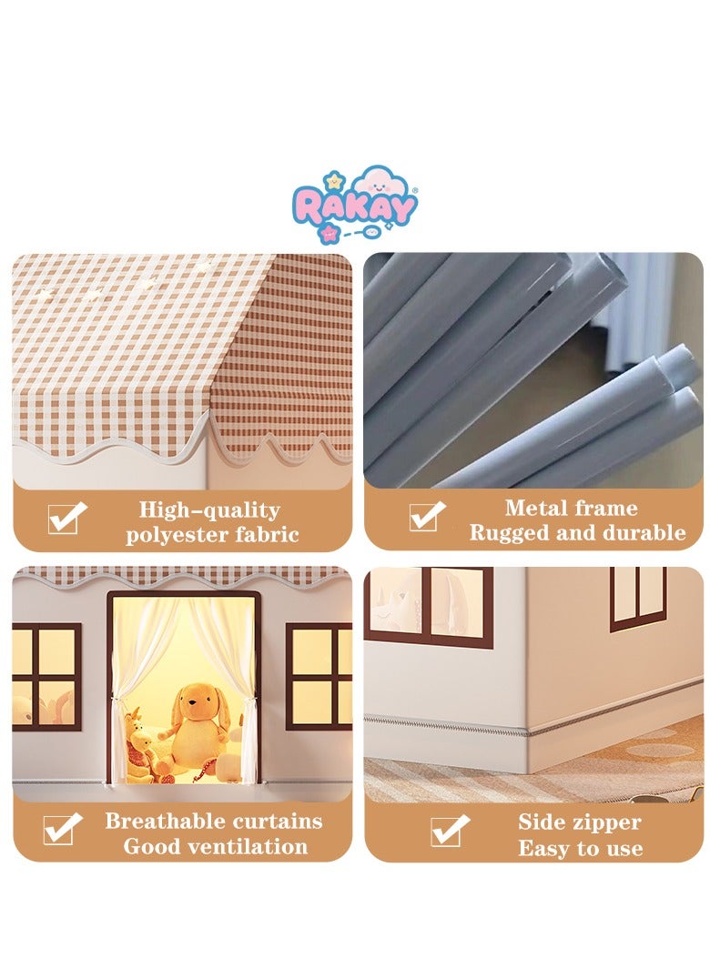 RAKAY Children's Play Tent House , 125x95x130 cm, Checkered Design, Metal Frame, Indoor Playhouse for Kids,Yellow - Image 4