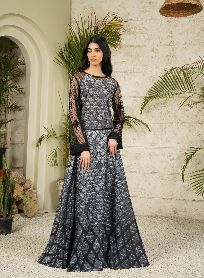 ZOUQ Serpent Noir Crop Top and Skirt Set – Elegant and Chic  - Image 1