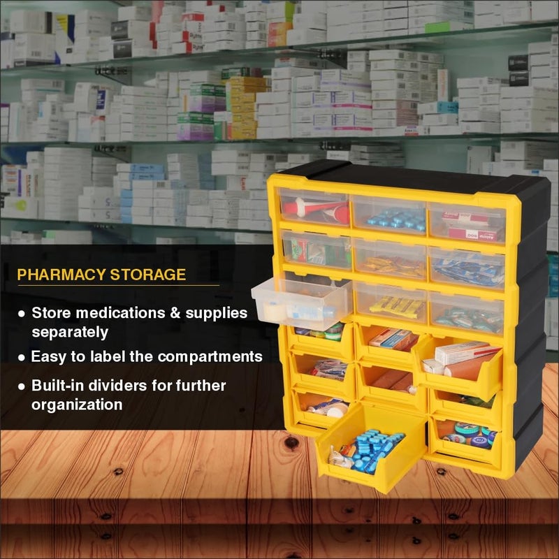 Alkon Component Organiser with 9 Bins 9 Drawers for Storage Yellow - Image 4