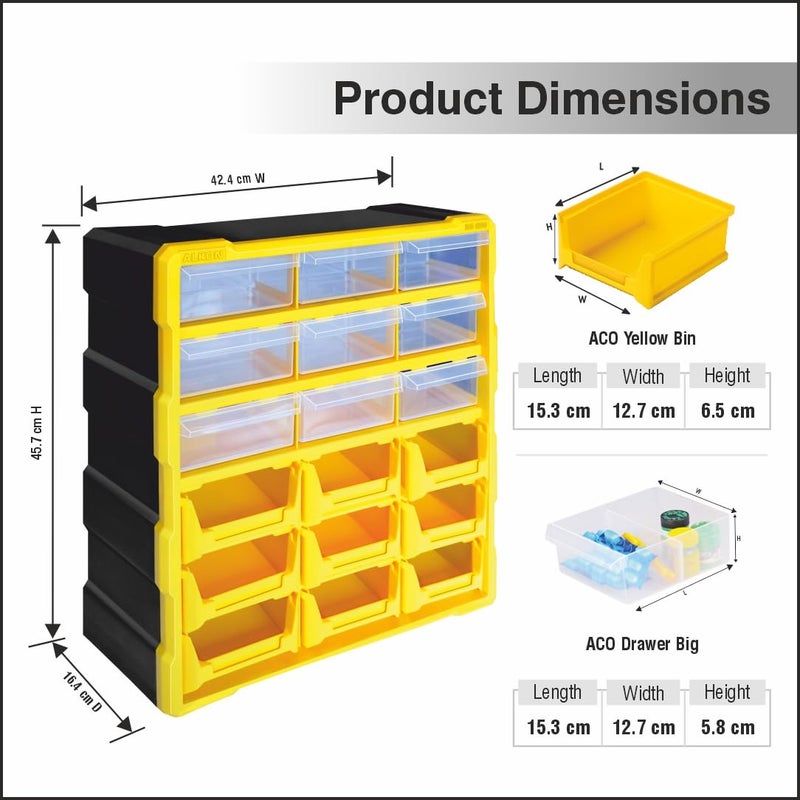 Alkon Component Organiser with 9 Bins 9 Drawers for Storage Yellow - Image 2