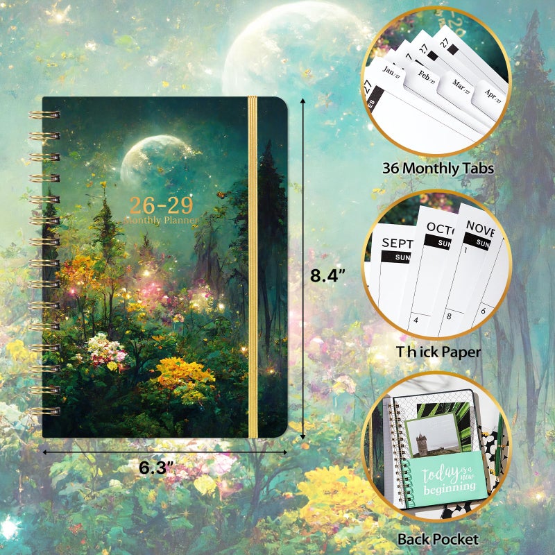 Pinchoco 2026-2029 Monthly Planner - 3 Year Monthly Planner 2026-2029, Jul. 2026 - Jun. 2029, 6.3" X 8.4", 3 Year Calendar with 36 Months Tabs + Back Pocket - Dreaming Moon - Image 3